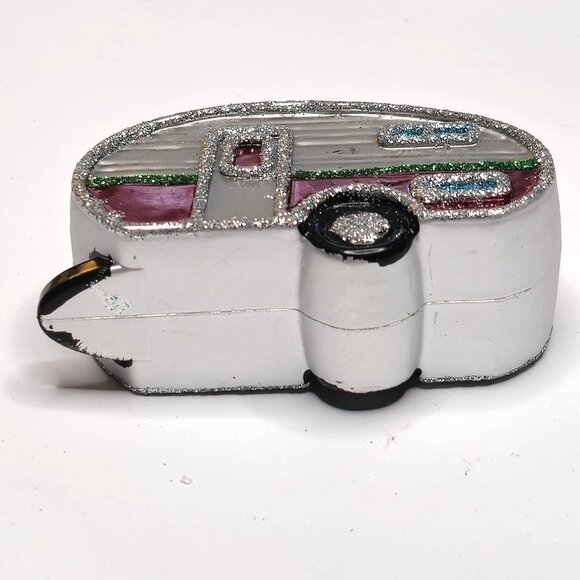 Retro Airstream Camper Trailer Christmas Ornament Red w/ Silver Glitter Accent - Picture 3 of 4